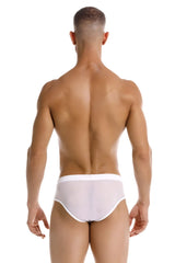 White sheer jor 2193 mystic swim briefs with a solid white waistband designed for swimwear use