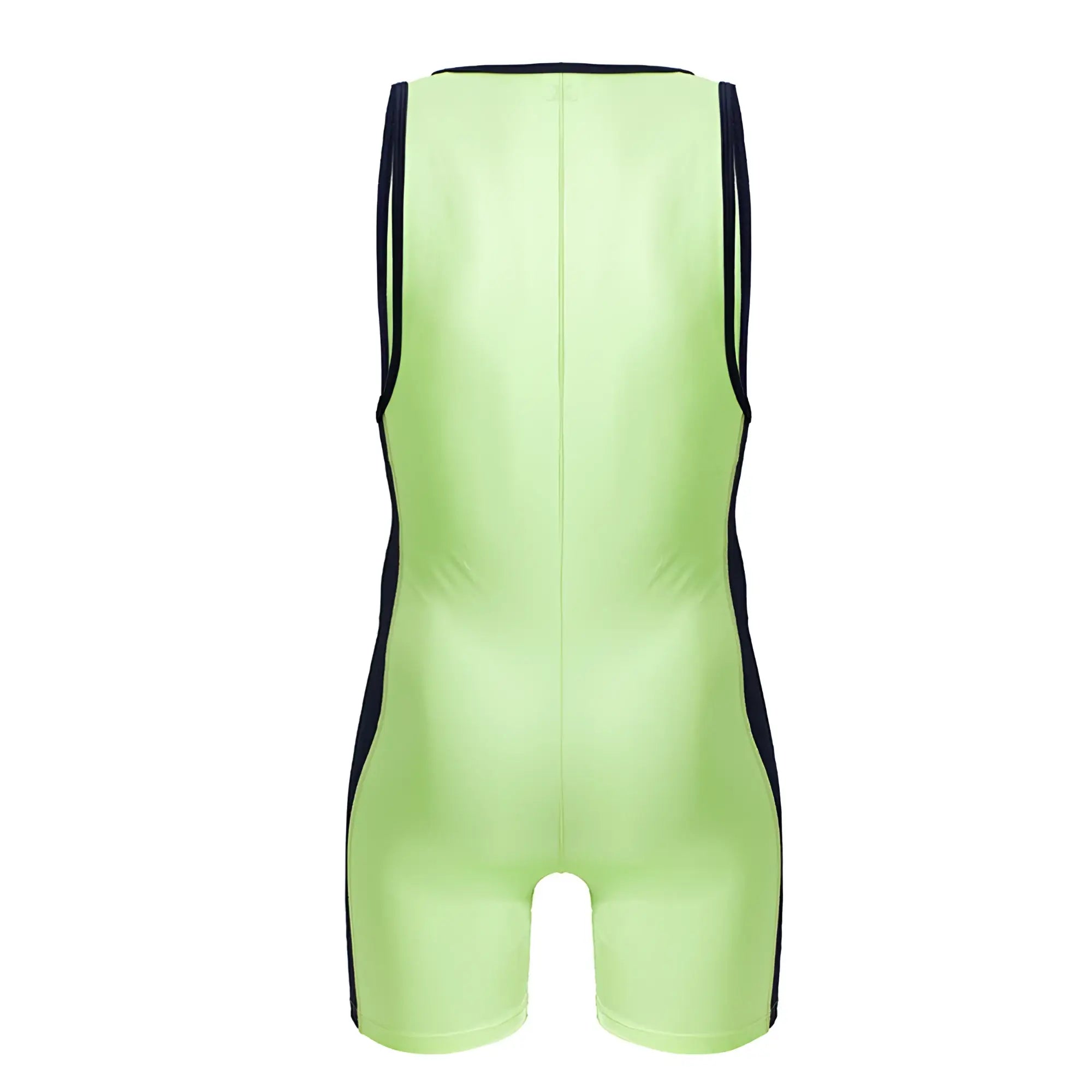 Neon green sleeveless wrestling singlet with black side panels for fighting in jor 2216 fighter bodysuit design