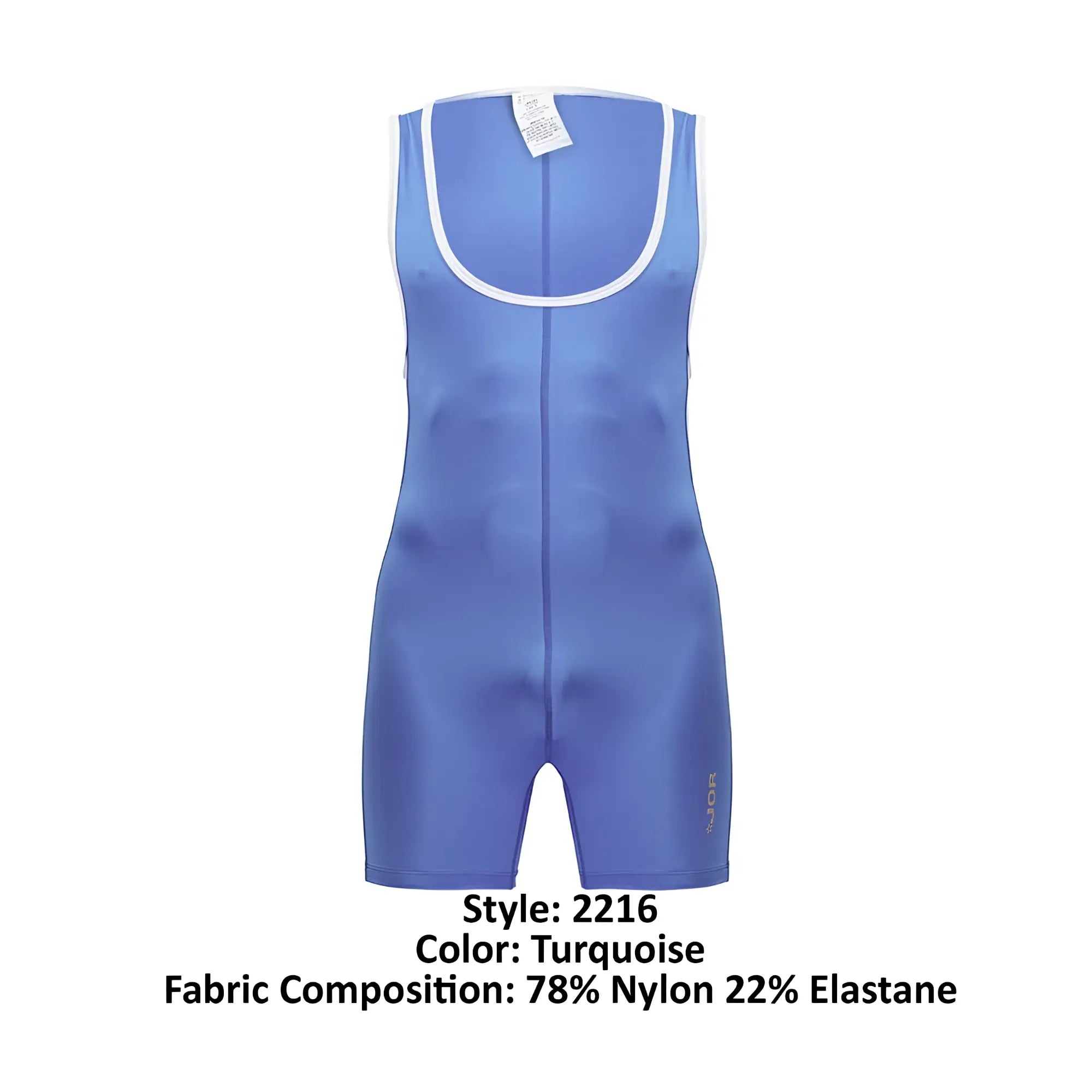 Turquoise sleeveless wrestling singlet with white trim front zipper made from 78 nylon 22 elastane jor 2216 fighter bodysuit