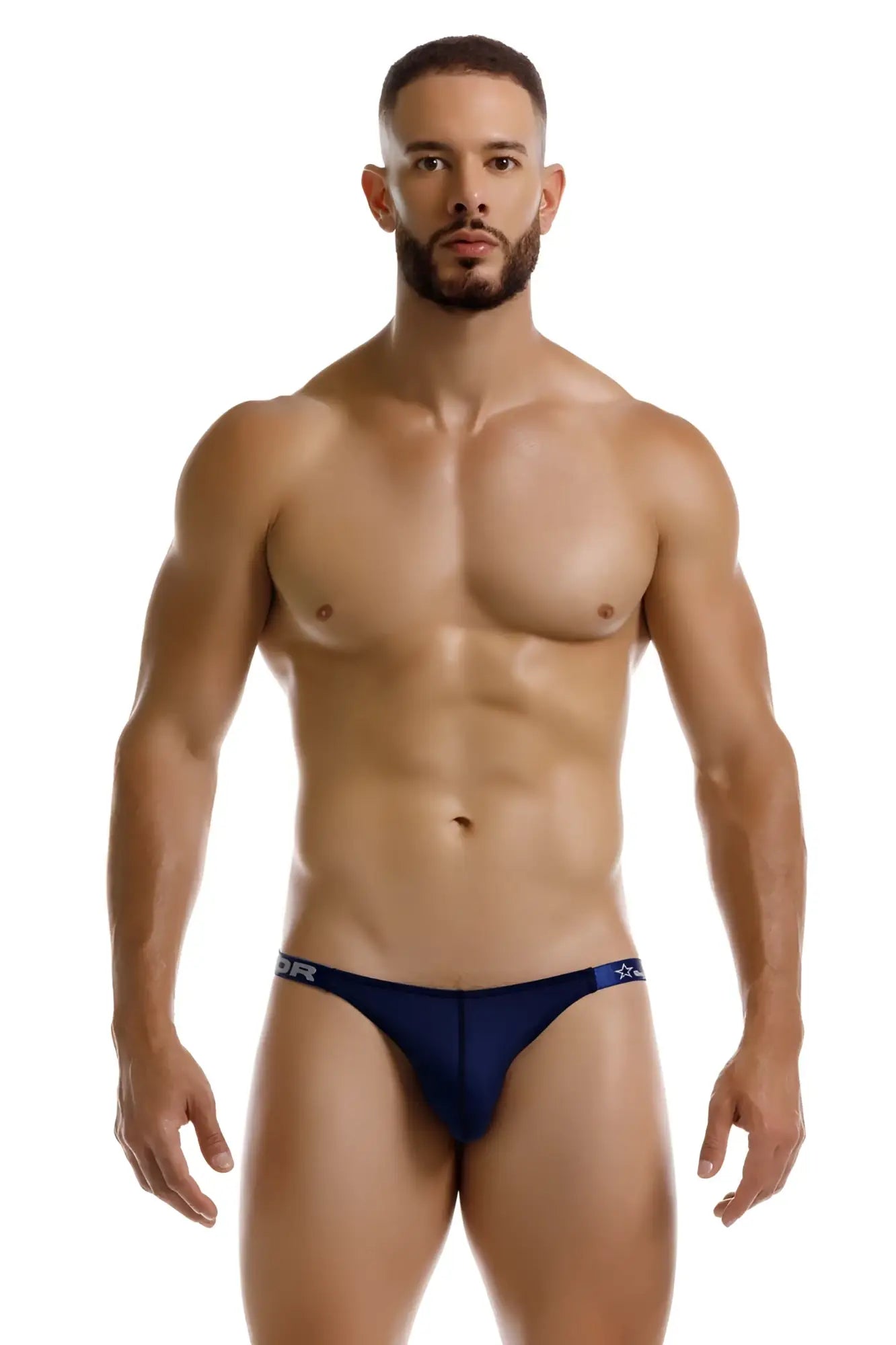 Navy blue JOR 2233 Eros bikini briefs with a subtle star logo on the waistband in breathable fabric