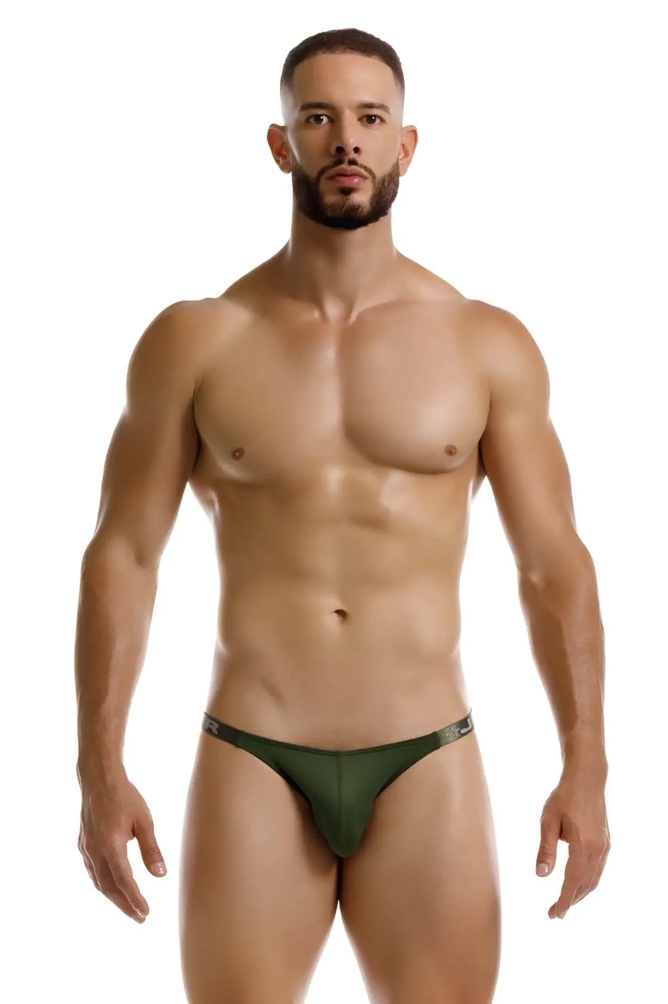 Dark green JOR 2233 Eros bikini thong with a form-fitting design and subtle logo waistband shown from the back