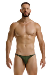 Dark green JOR 2233 Eros bikini thong with a form-fitting design and subtle logo waistband shown from the back