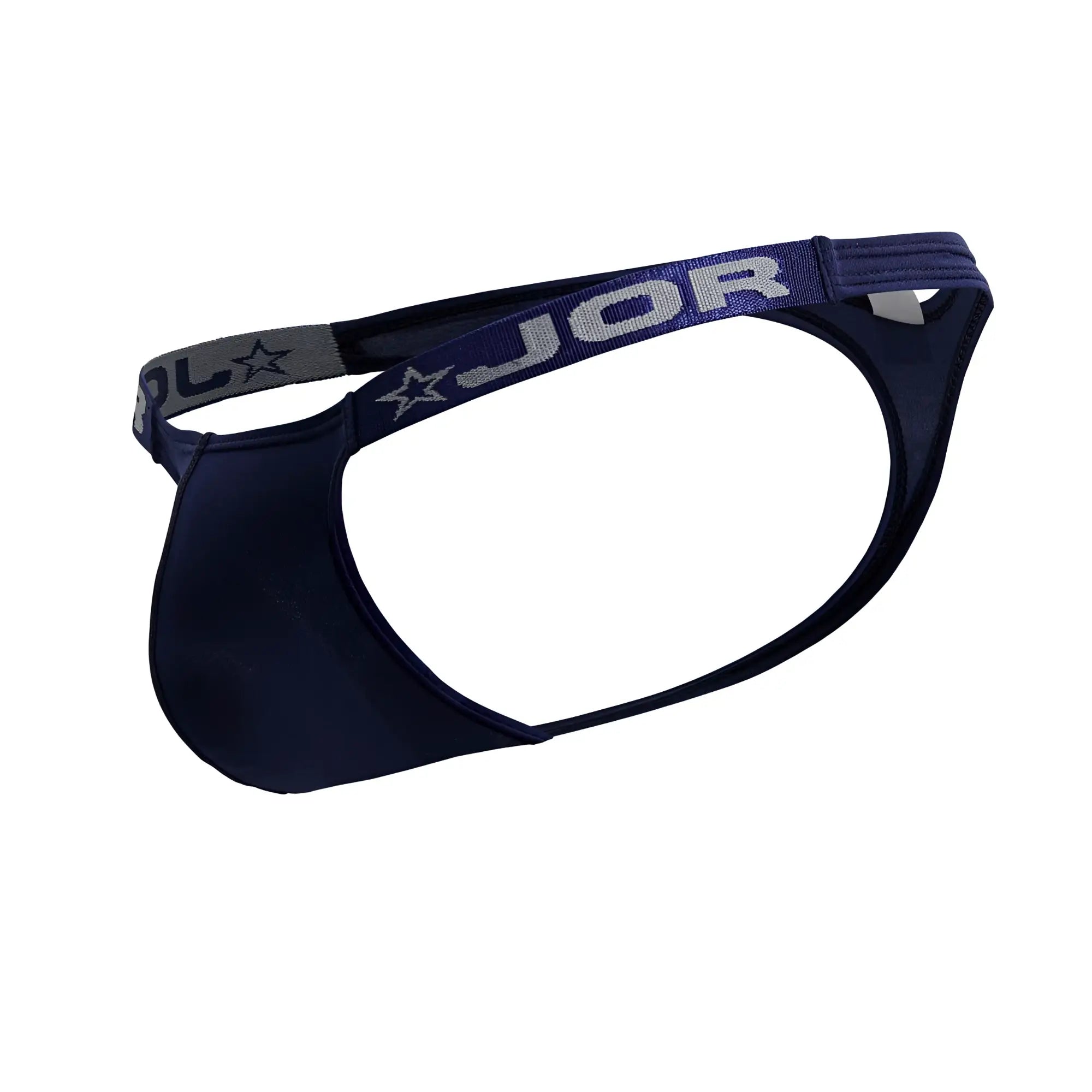 Navy blue JOR 2235 Eros thong featuring a gray star-patterned waistband and comfortable stretch fabric