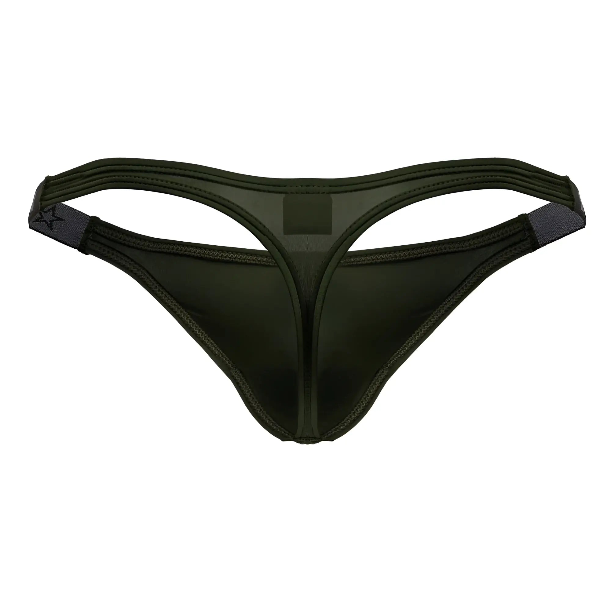 Dark olive green jor 2235 eros thong made of smooth stretchy fabric with subtle sheen and reinforced stitching visible