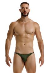 Dark green jor 2235 eros thongs form-fitting briefs with sleek minimalist design showing the front side