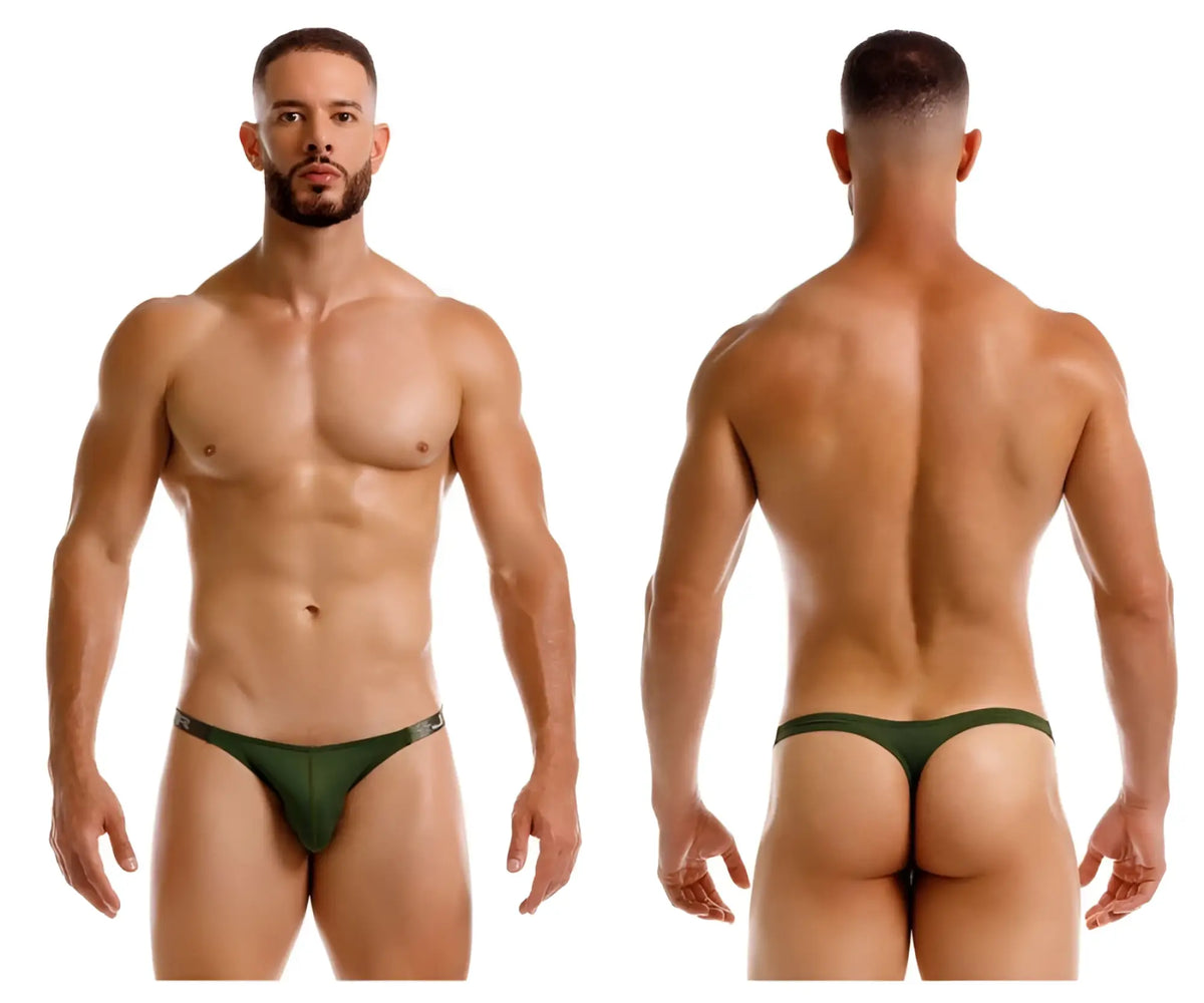 Dark green jor 2235 eros thong with subtle metallic trim along the waistband, front view