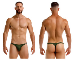 Dark green jor 2235 eros thong with subtle metallic trim along the waistband, front view