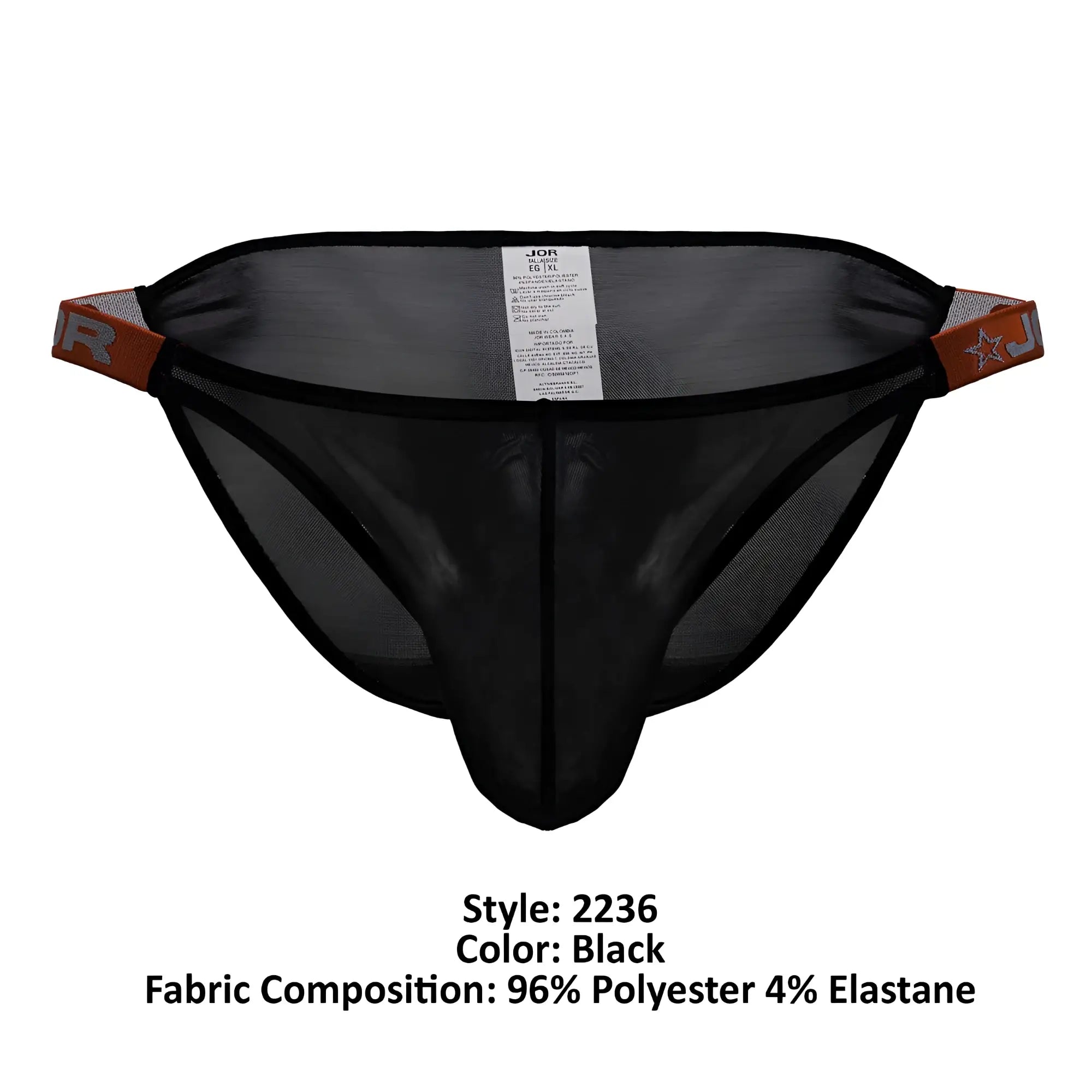 Black mesh thong with orange and gray branded side tabs from jor 2236 frost bikini collection in black