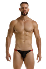 Black thong bikini jor 2236 frost with red trim and subtle logo on waistband shown from the back side
