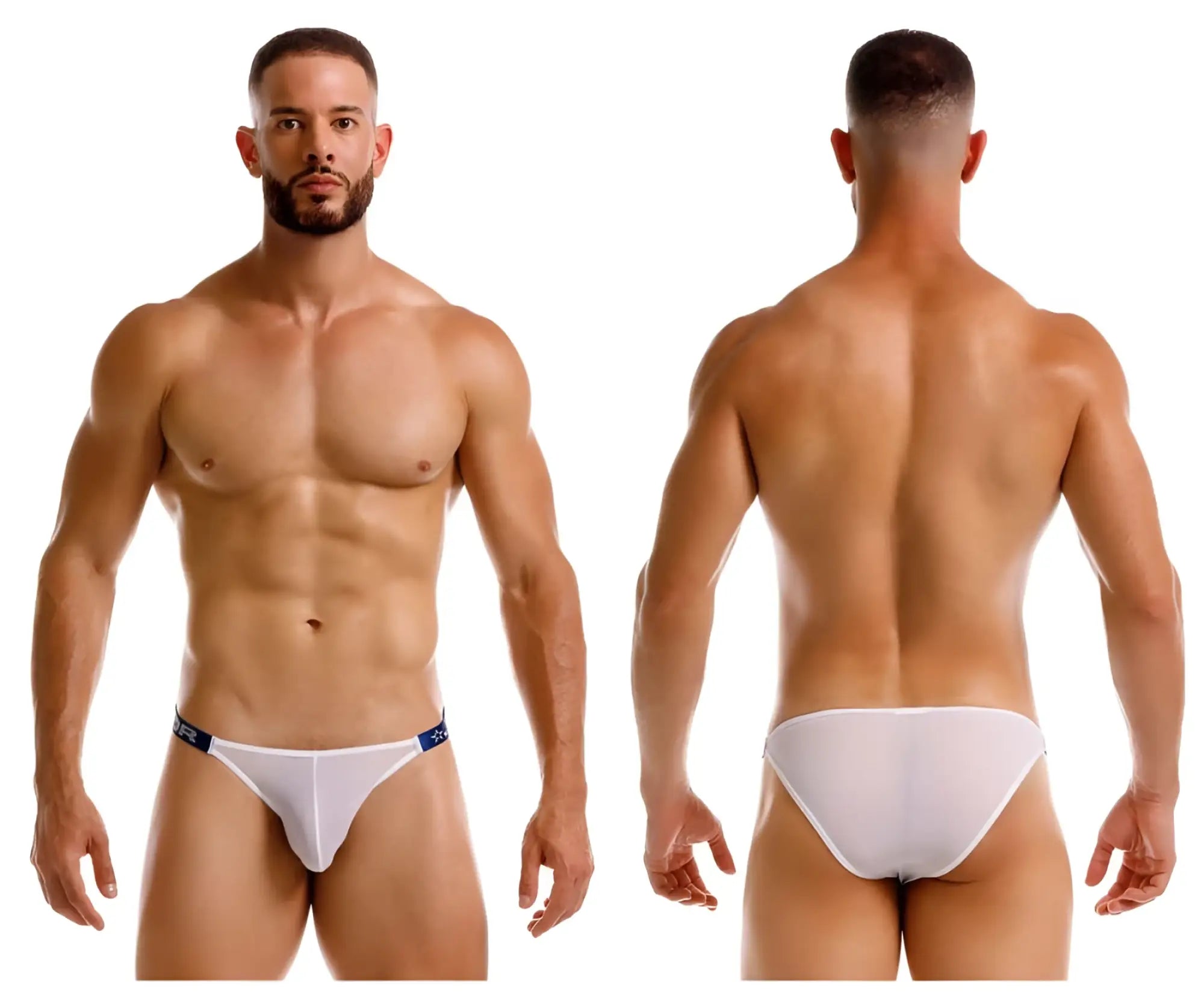 White athletic briefs jor 2236 frost bikini with blue trim and subtle waistband logo for active wear