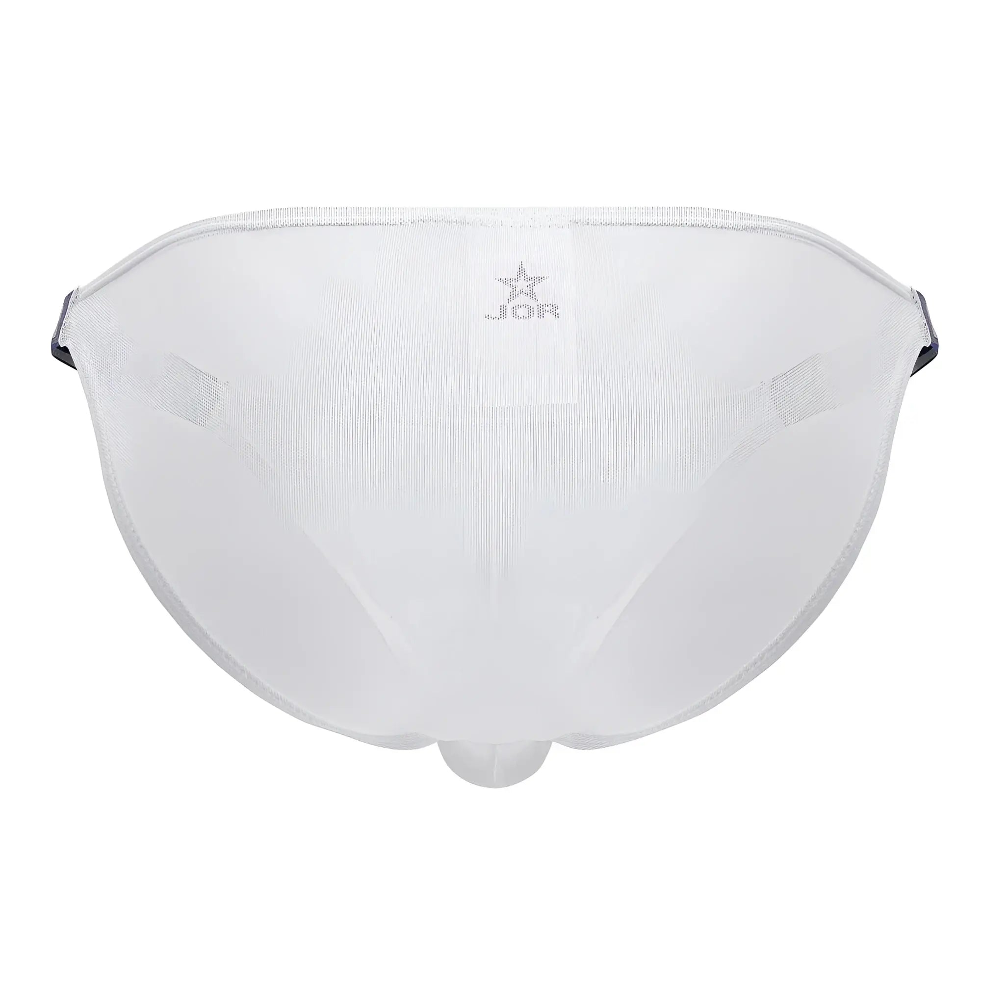 White jor 2236 frost bikini briefs with white mesh fabric black elastic side straps and a subtle jor logo at the center