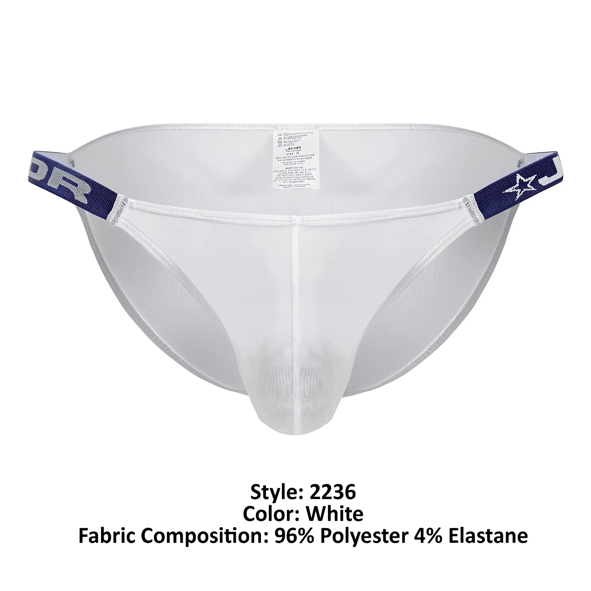 White mesh briefs with navy blue elastic waistband featuring star logo and j branding in JOR 2236 Frost Bikini white