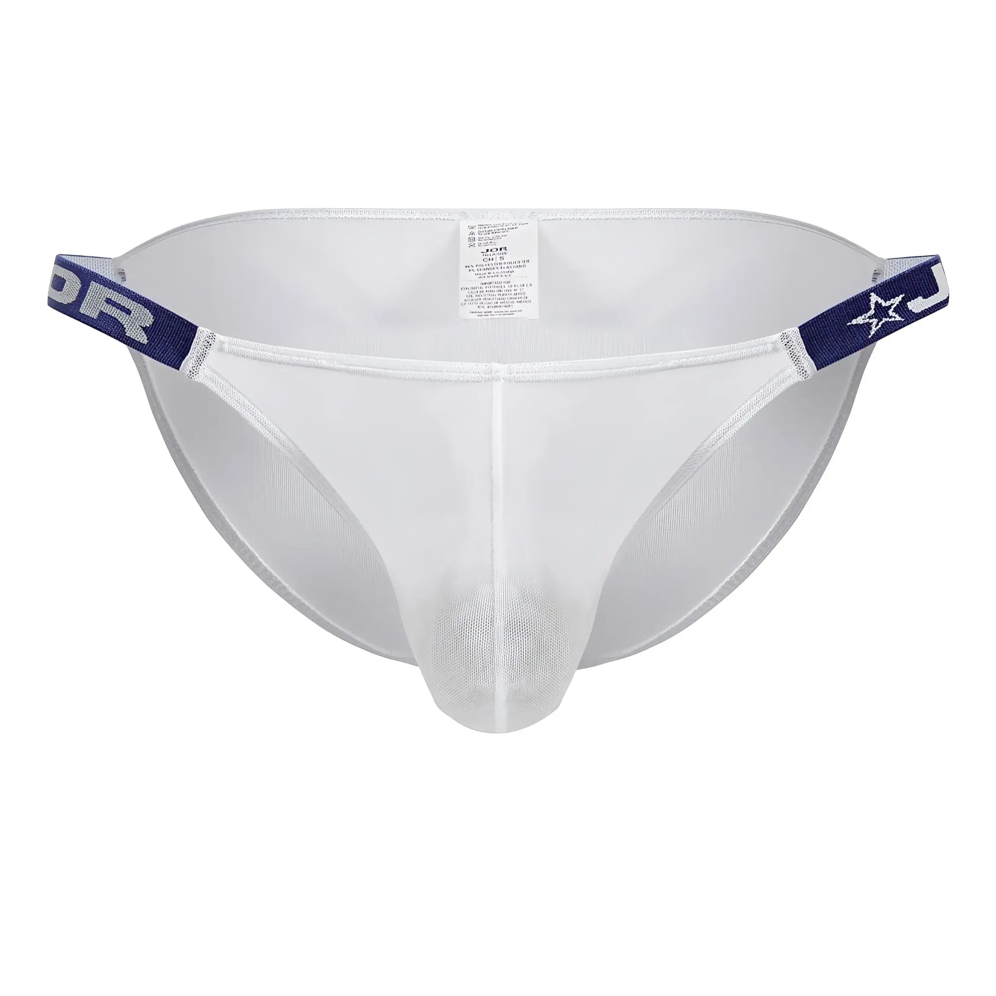 White mesh thong bikini with navy elastic waistbands featuring star and lettering design jor 2236 frost bikini