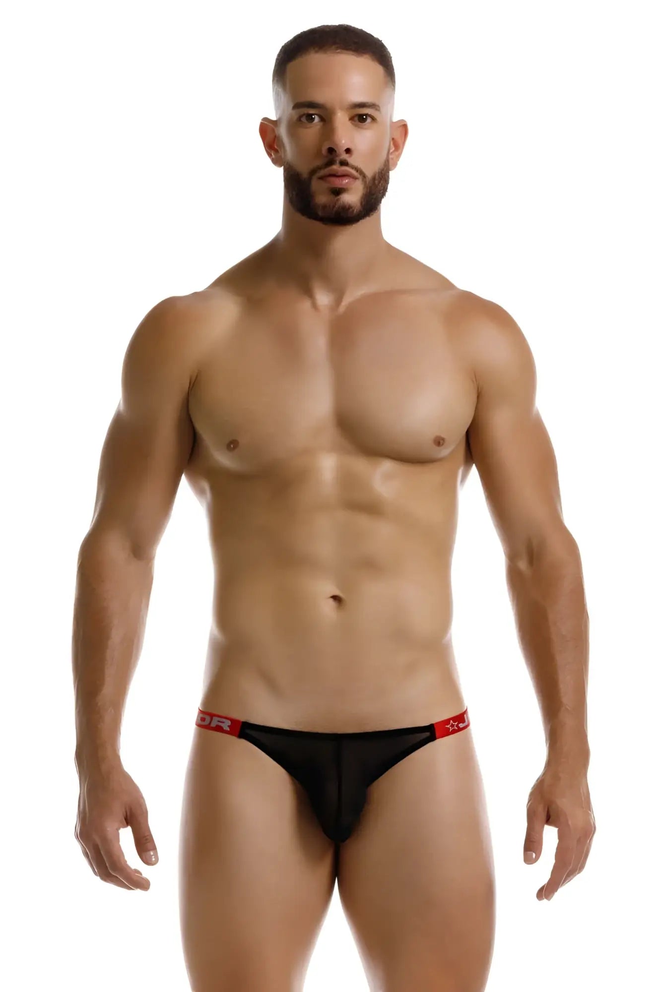 Black JOR 2238 Frost thong briefs with red trim and subtle logo on waistband in soft breathable fabric