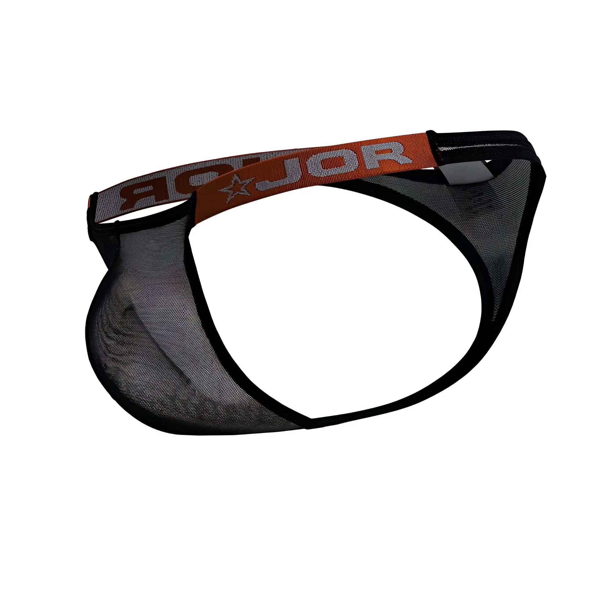 Black mesh JOR 2238 Frost thong with orange and gray waistband featuring the JOR brand name