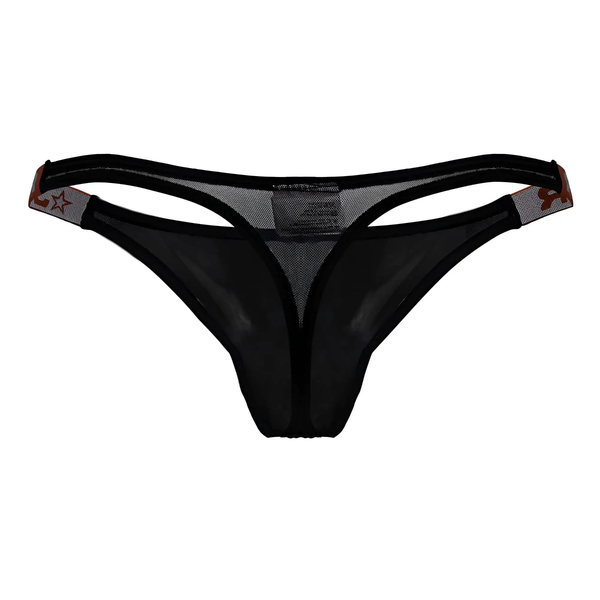Black jor 2238 frost thong with mesh material and subtle star pattern on side straps