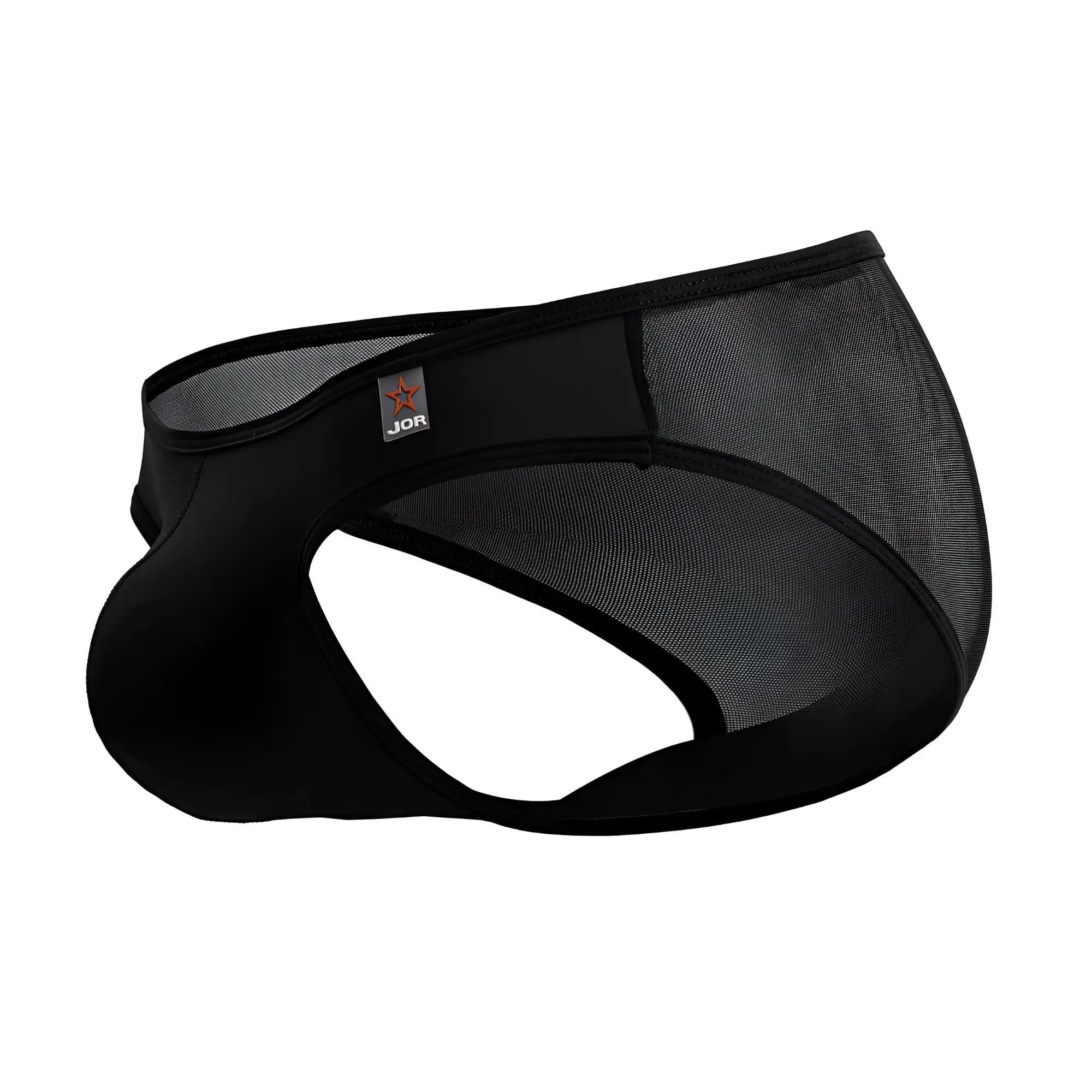 Black jor 2241 origin briefs with mesh fabric and solid elastic waistband featuring a jor logo patch