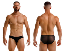 Black jor 2241 origin briefs with mesh fabric, solid black waistband, and small red logo on left side