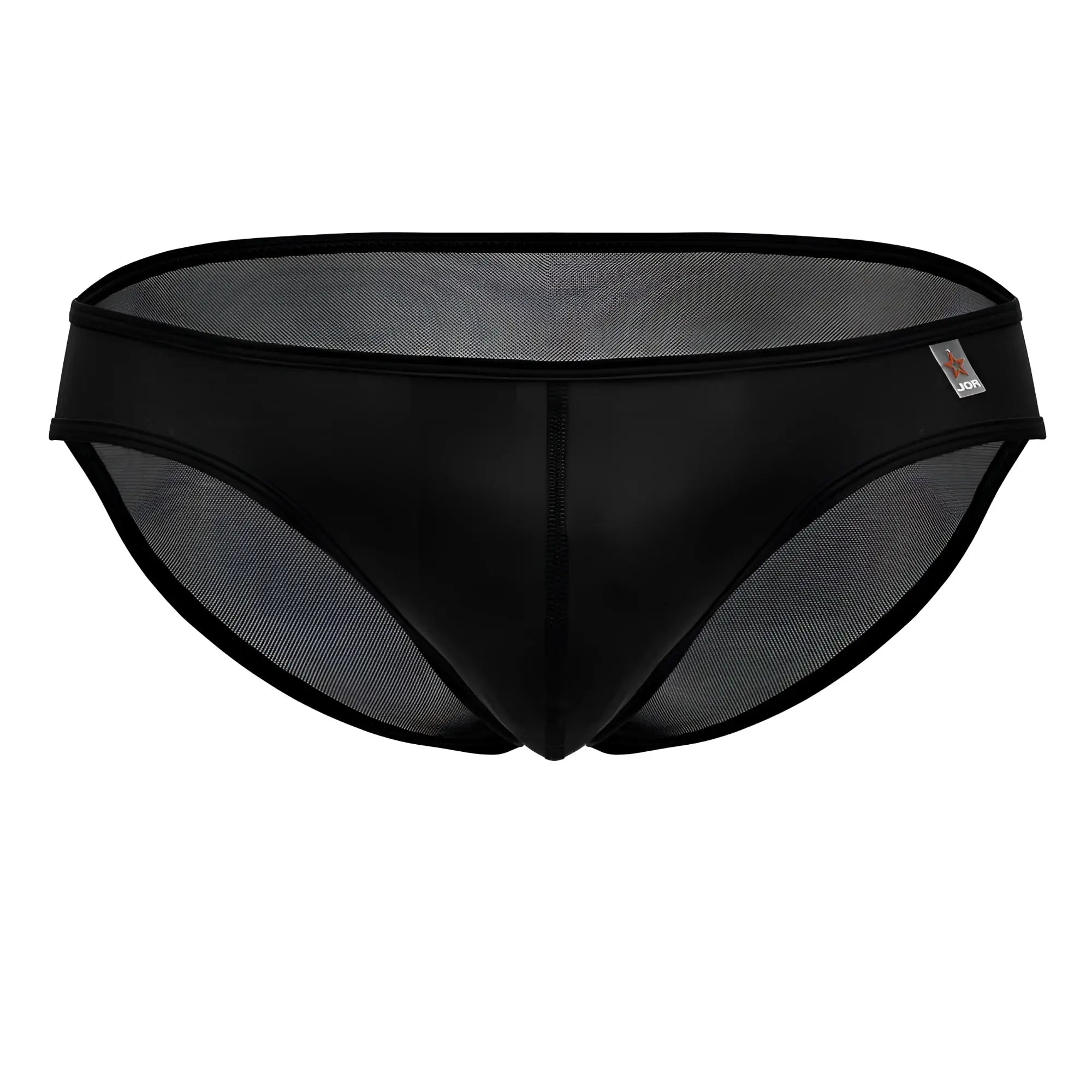 Black jor 2241 origin briefs swim trunks with sleek glossy black mesh and reinforced elastic waistband