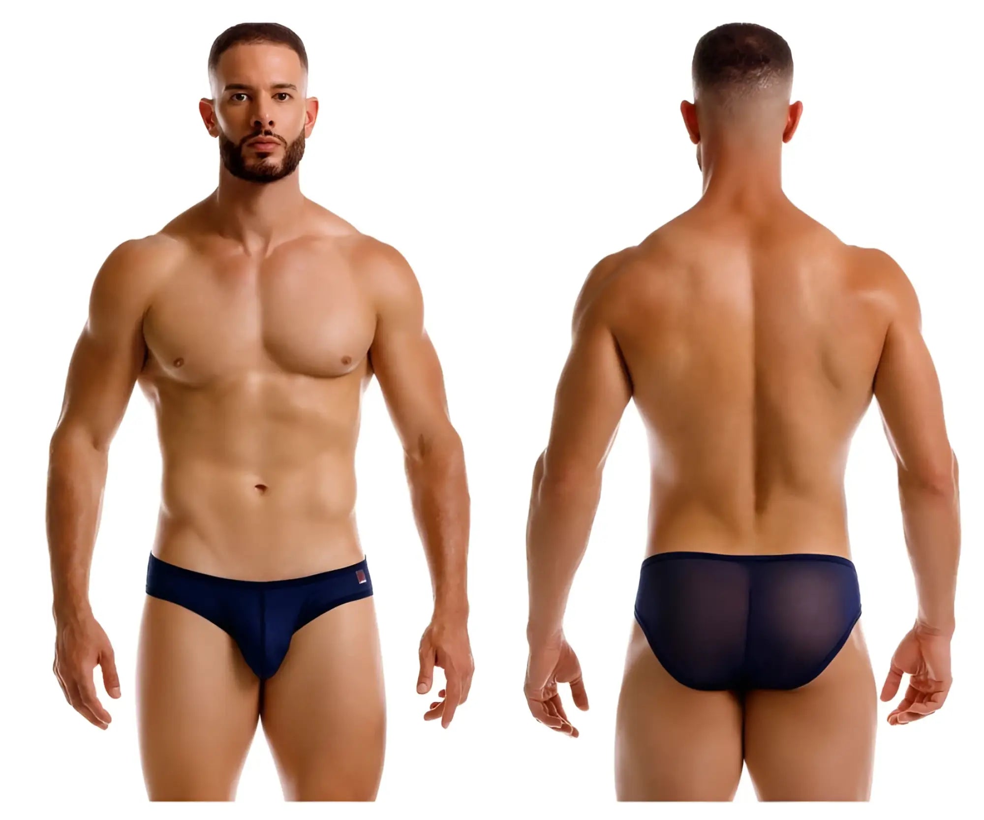 Navy blue sheer mesh JOR 2241 Origin briefs with solid fabric waistband showing the front side of the product