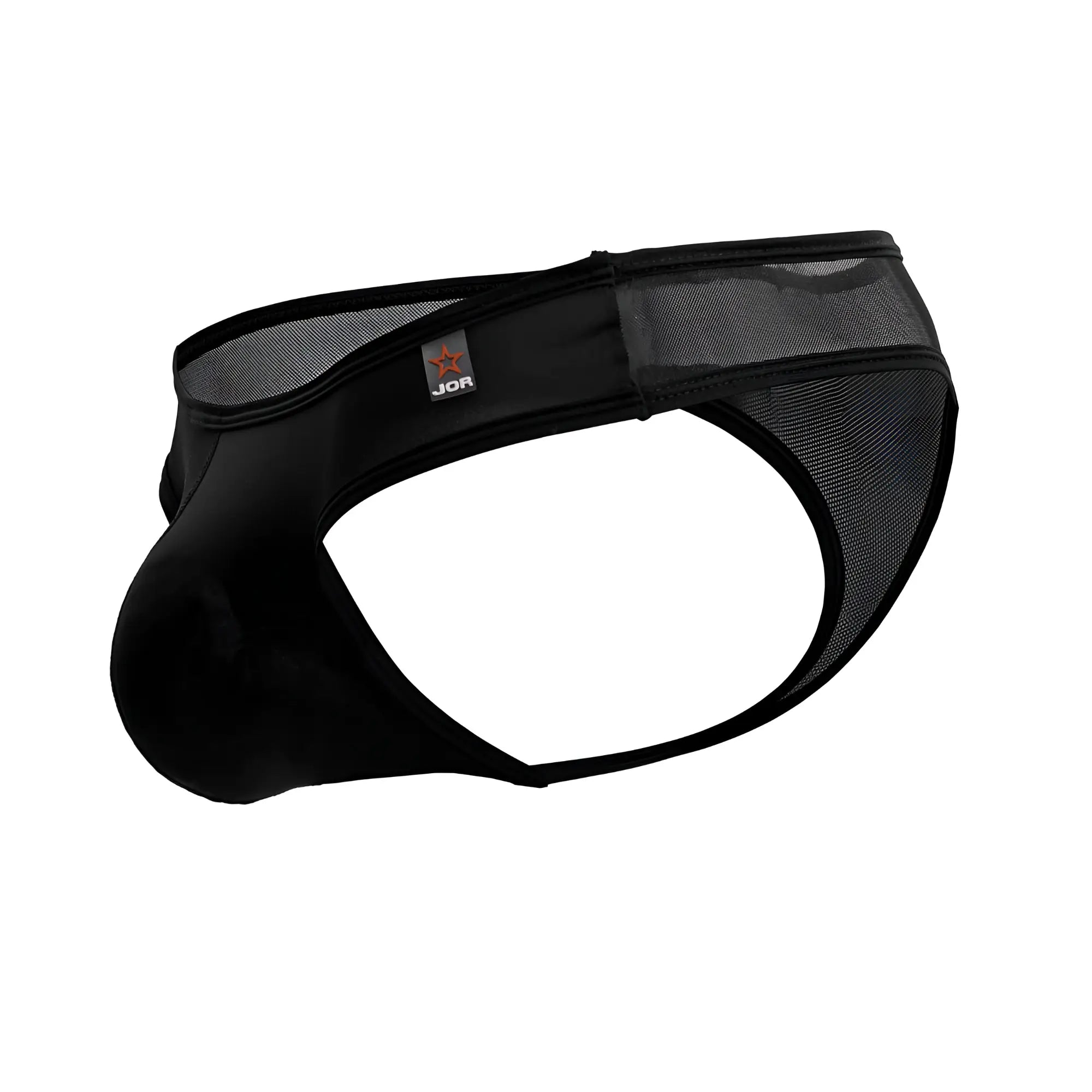 Black jor origin thongs 2242 featuring mesh panel and solid fabric construction for men’s briefs
