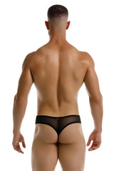 Black sheer mesh thong with solid black waistband jor 2242 origin thong showing front side