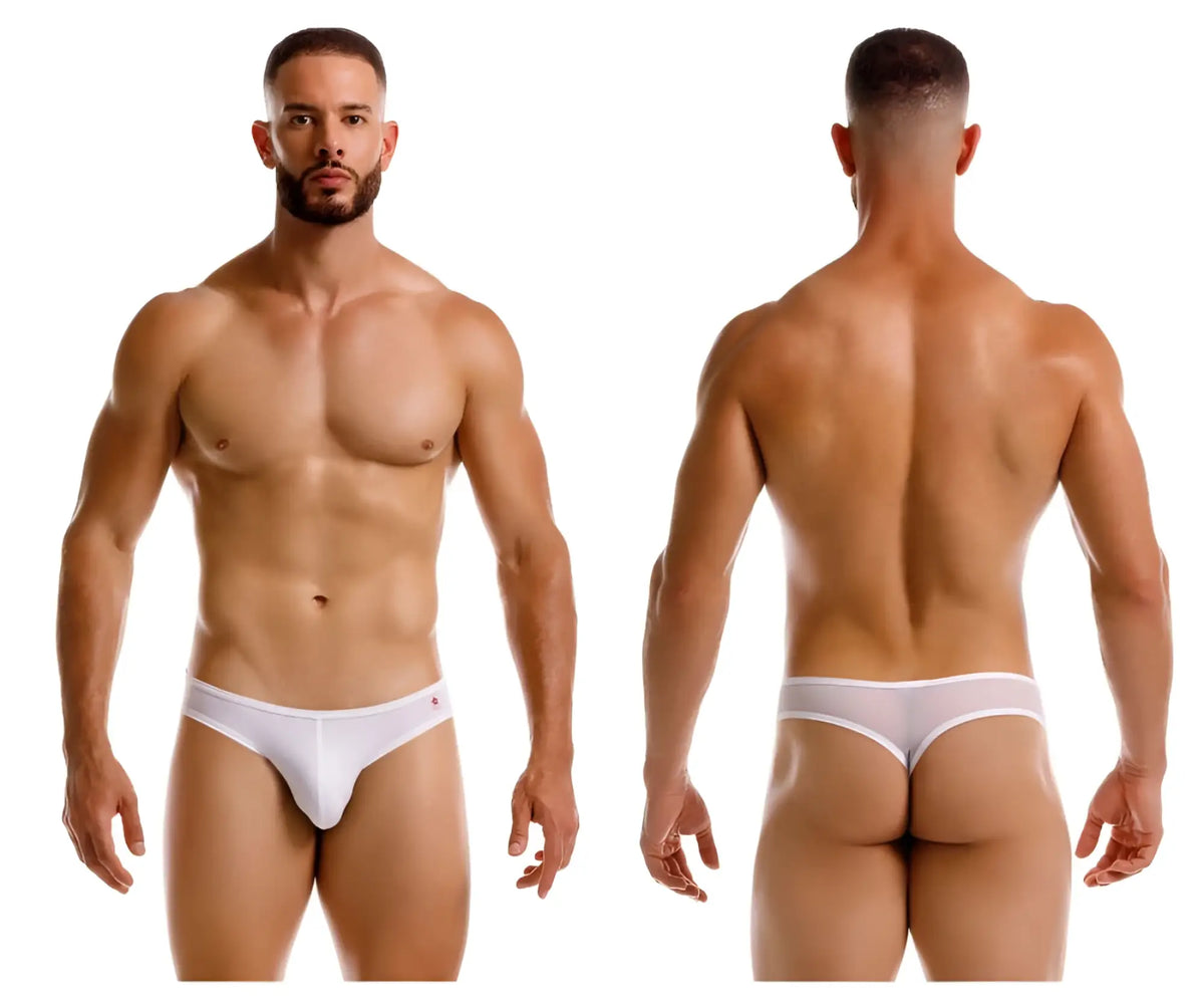 White jor 2242 origin thong briefs with a small pink logo on the left hipband in soft breathable fabric