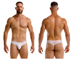 White jor 2242 origin thong briefs with a small pink logo on the left hipband in soft breathable fabric