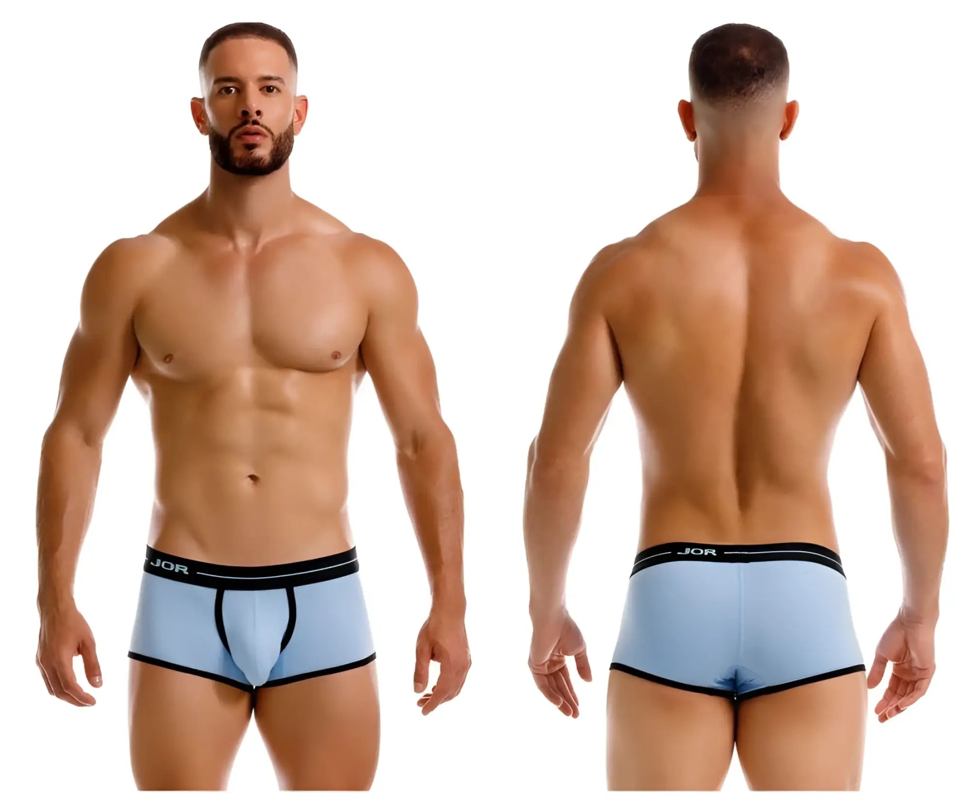 Light blue jor 2243 astra trunks boxer briefs with black trim and logo waistband for comfortable wear