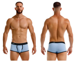 Light blue jor 2243 astra trunks boxer briefs with black trim and logo waistband for comfortable wear