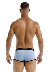 Light blue jor 2243 Astra trunks men’s briefs with black trim featuring a comfortable stretch fabric