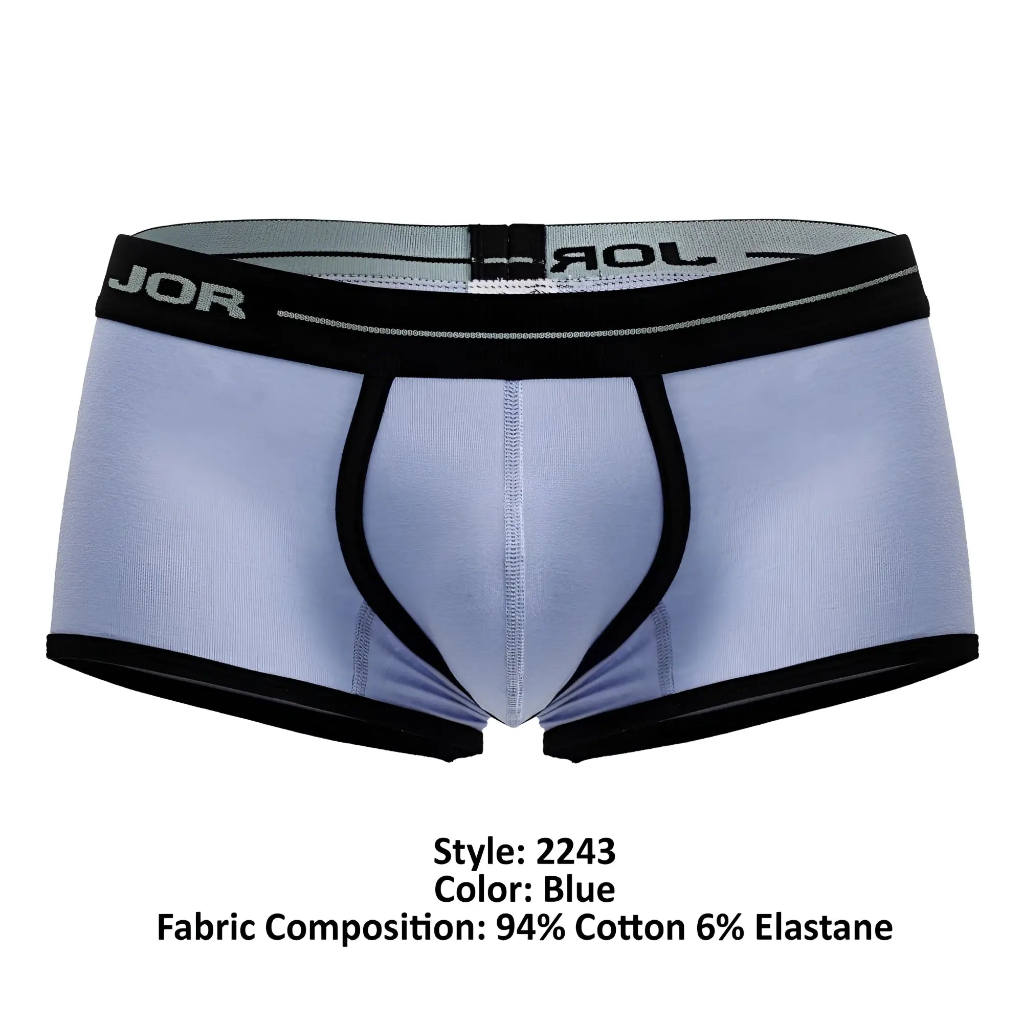 Light blue jor 2243 astra trunks mens briefs with black trim and elastic waistband for comfortable support