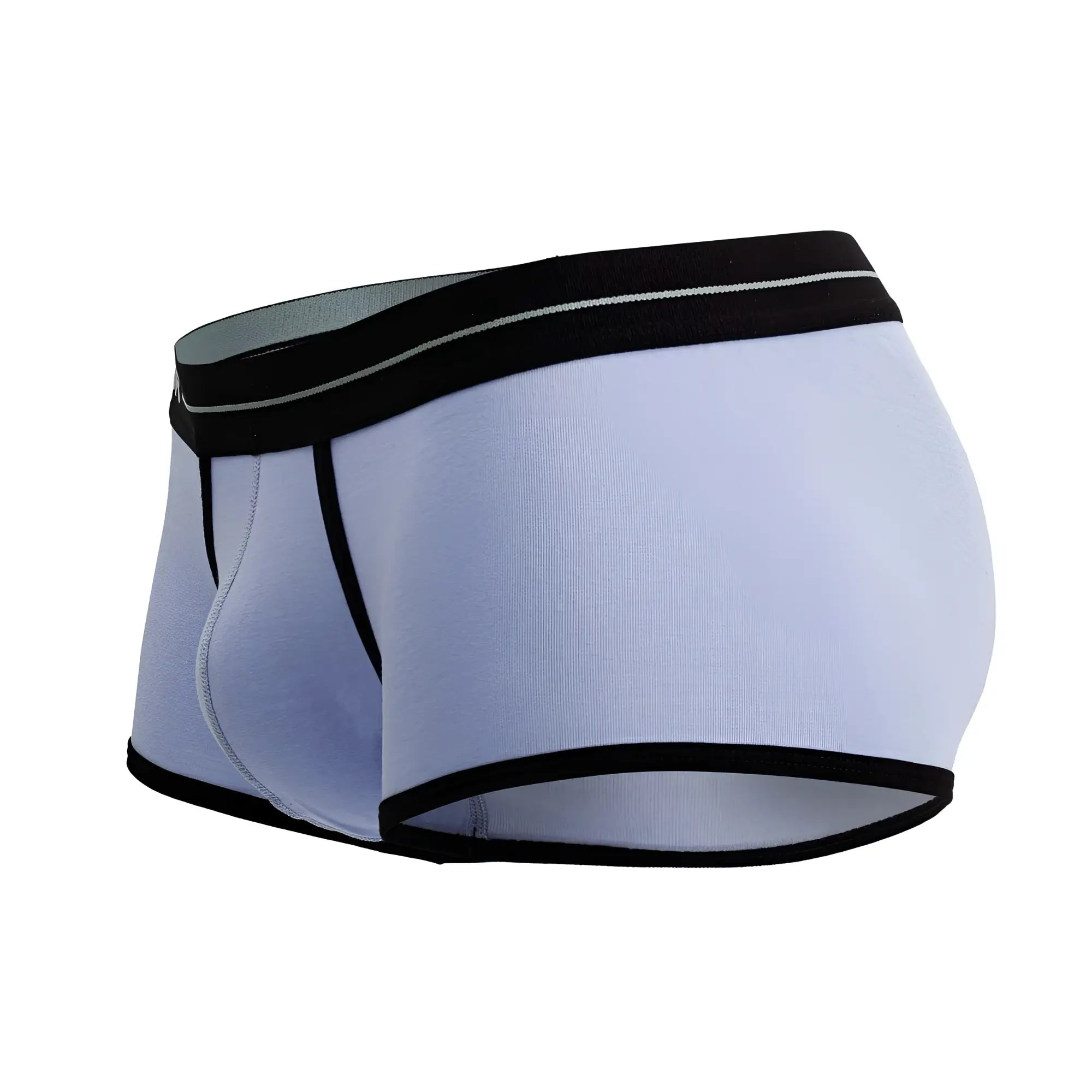 Light blue jor 2243 astra trunks men’s briefs with black trim and subtle gray waistband stripe for comfortable wear
