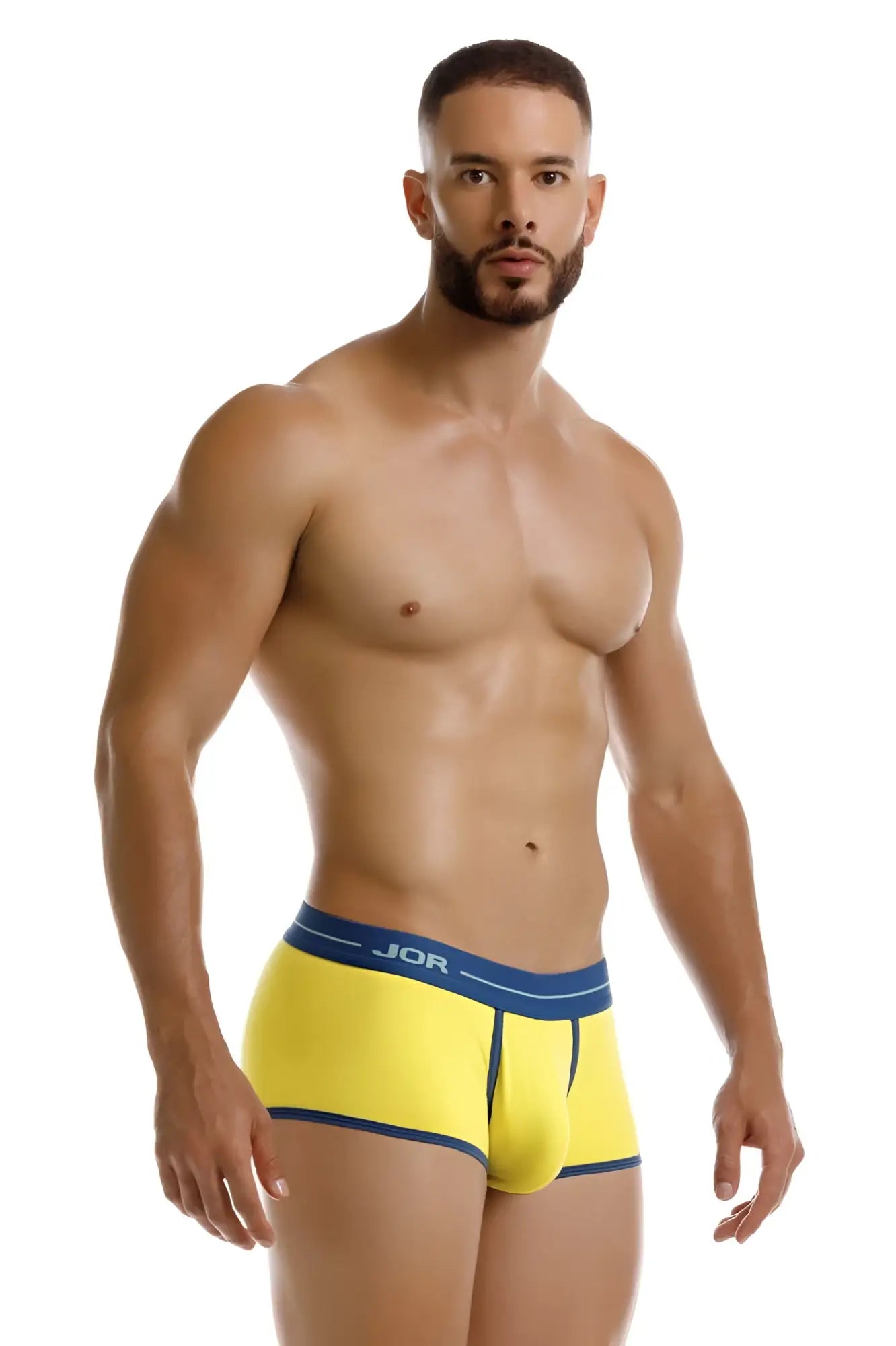 Bright yellow jor 2243 Astra trunks boxer briefs with navy blue trim and waistband for comfortable wear