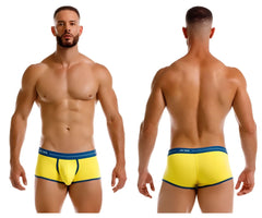 Bright yellow jor 2243 astra men’s briefs with navy blue trim and waistband designed for comfortable everyday wear
