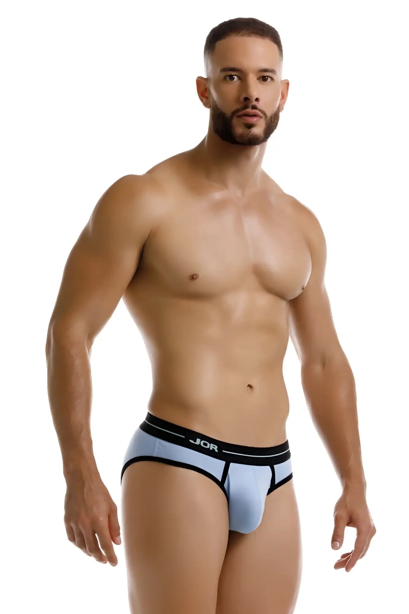 Light blue jor 2244 astra briefs with black waistband and trim designed for comfortable everyday wear