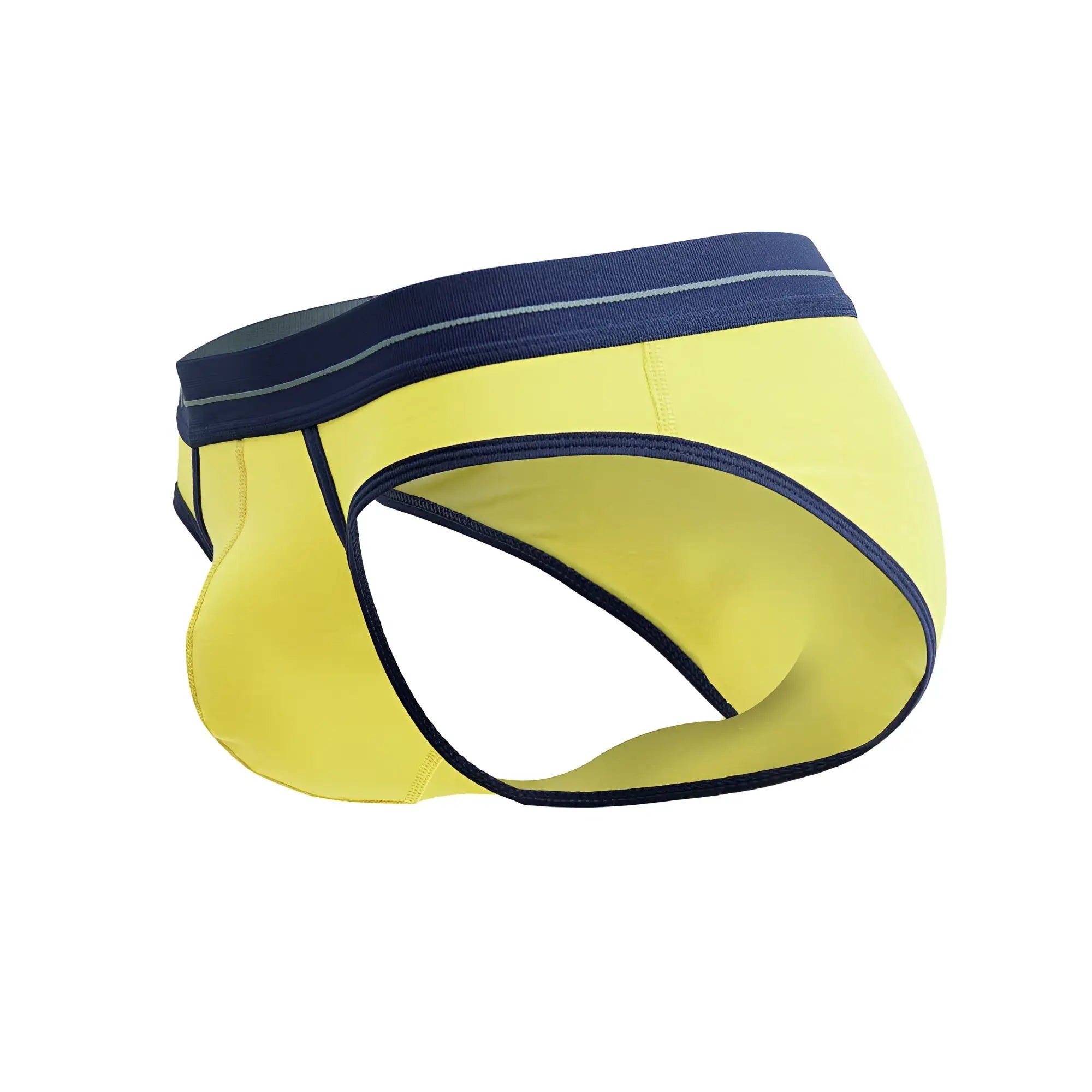 Bright yellow jor 2244 astra briefs with navy blue waistband and trim designed for men’s comfort and style