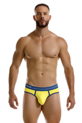 Bright yellow and navy blue athletic JOR 2244 Astra briefs with a sleek modern design for active wear