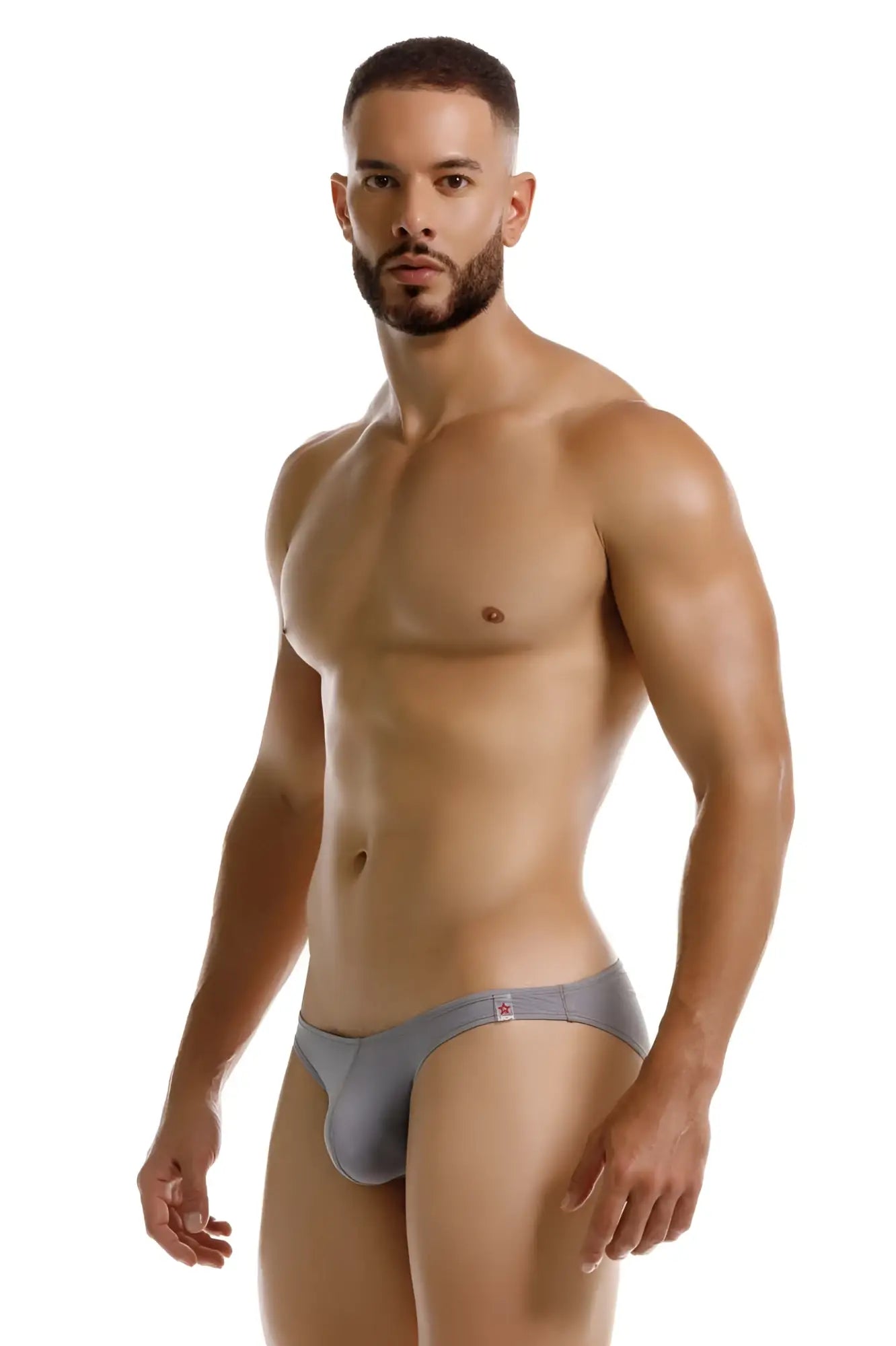 Gray men’s briefs jor 2247 cosmo bikini with a subtle red logo on the waistband in a comfortable fabric