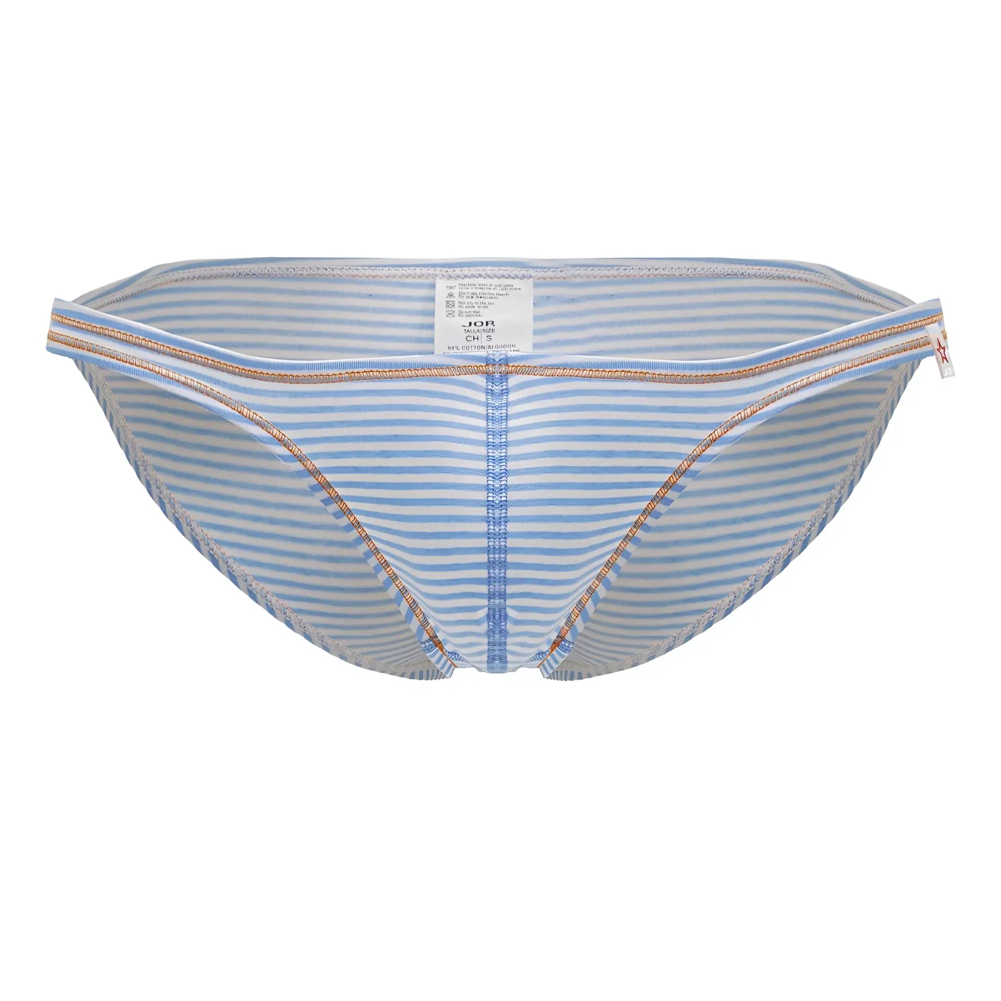 Men’s briefs jor 2249 sour bikini in light blue and white stripes with gold toned trim for everyday wear