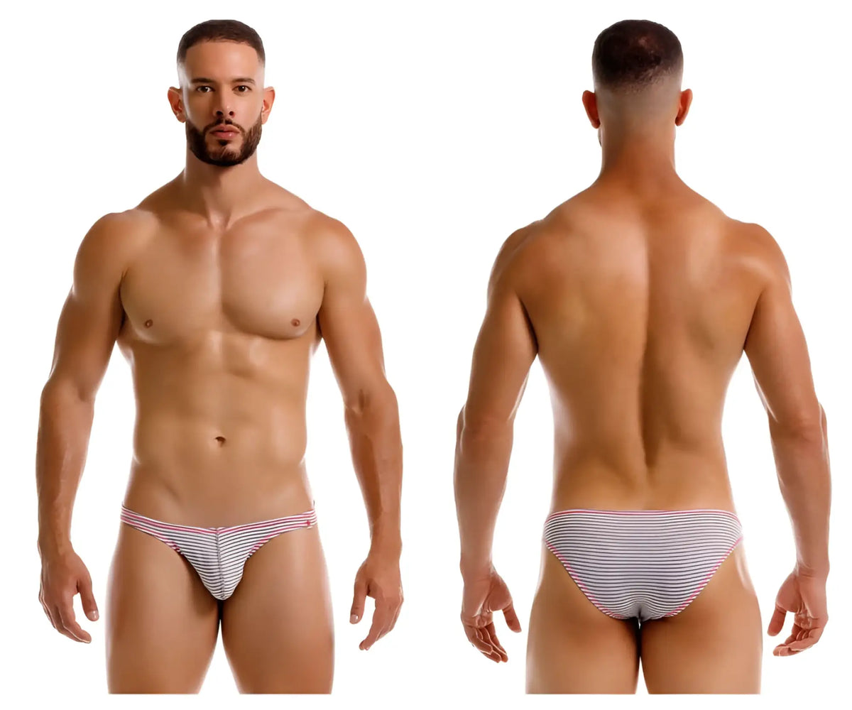Men’s jor 2249 sour bikini briefs with thin red and white horizontal stripes in gray color for comfortable wear