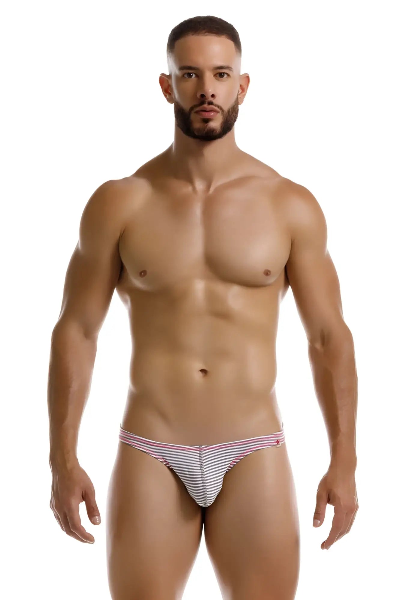 Striped men’s briefs in white and red featuring a sporty design from jor 2249 sour bikini color gray collection