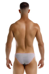 Gray striped briefs with thin white lines and pink waistband trim jor 2249 sour bikini color gray