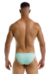 Light blue striped swim trunks with subtle white trim in jor 2249 sour bikini color mint for swimming and beachwear