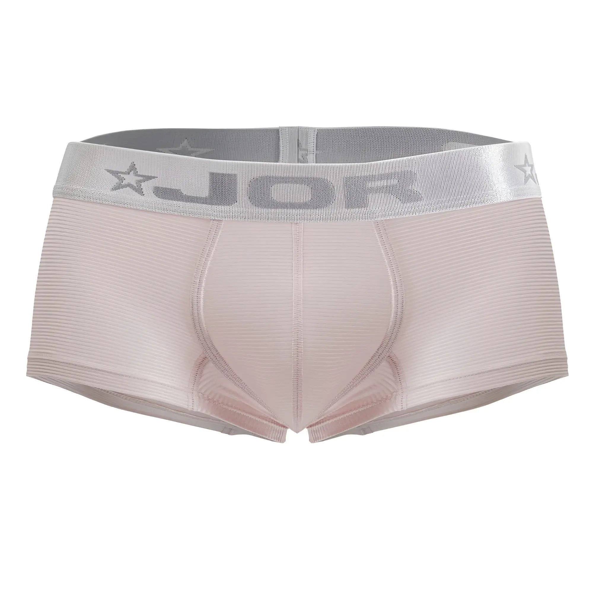 Light pink ribbed men’s briefs with gray elastic waistband featuring jor brand name and star motifs jor 2251 bright trunks