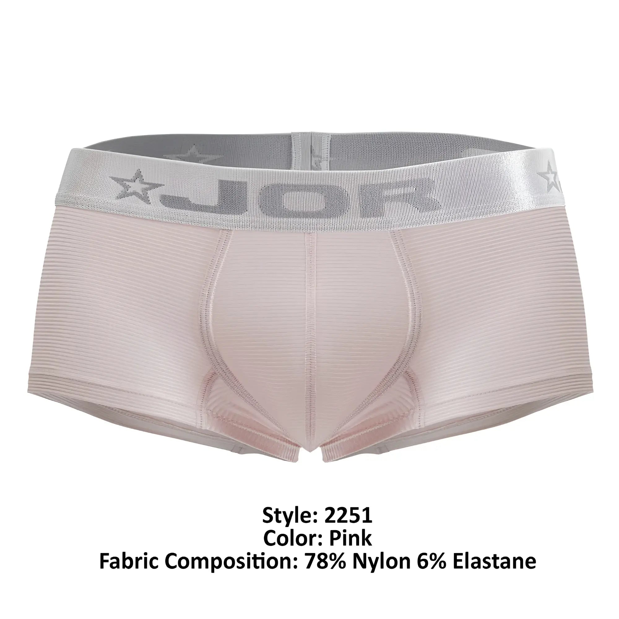 Pink jor 2251 bright trunks men’s briefs with ribbed texture and gray waistband featuring the brand logo