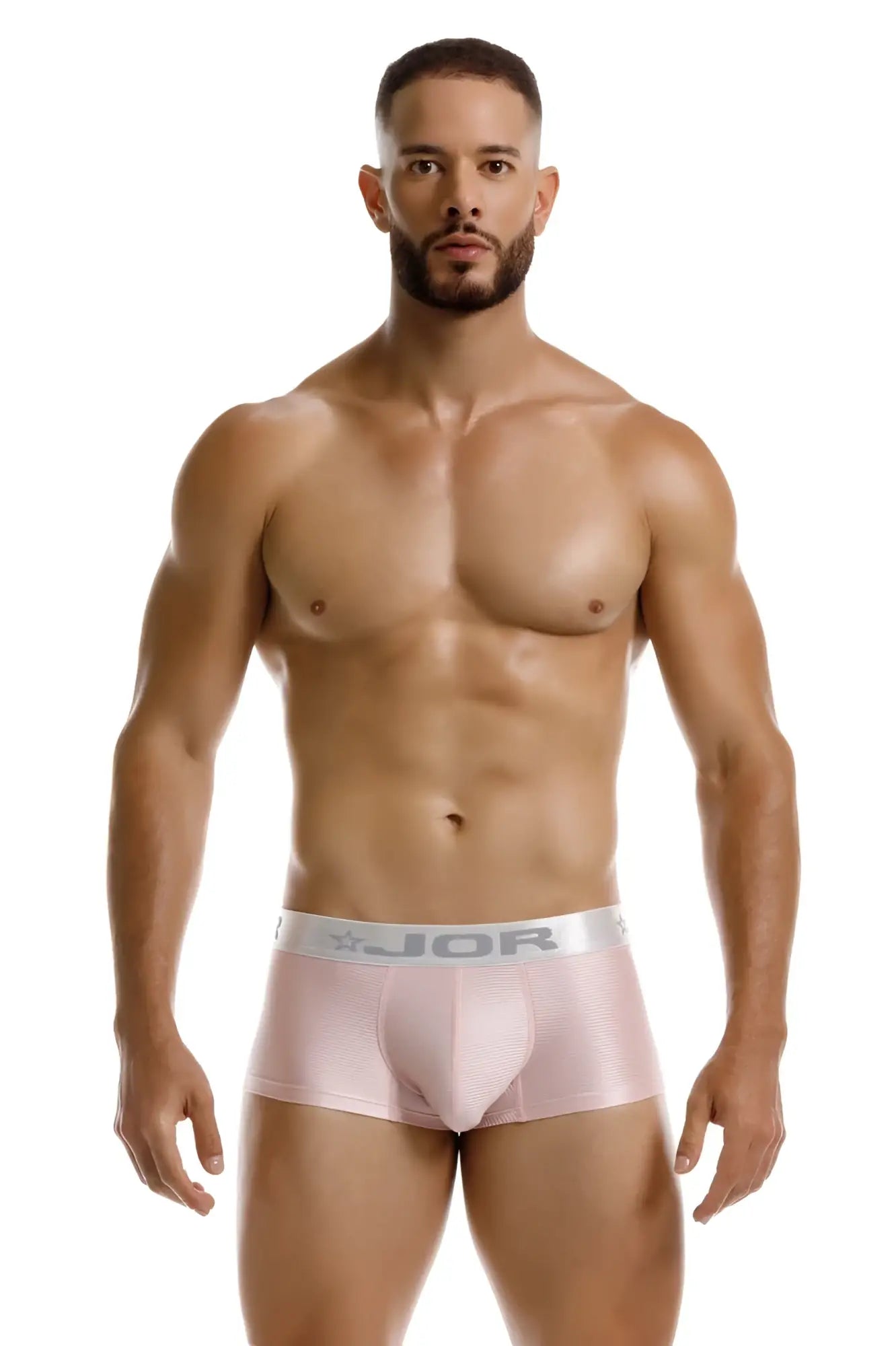 Pink jor 2251 bright trunks men’s briefs with a silver waistband featuring a comfortable stretchy fit
