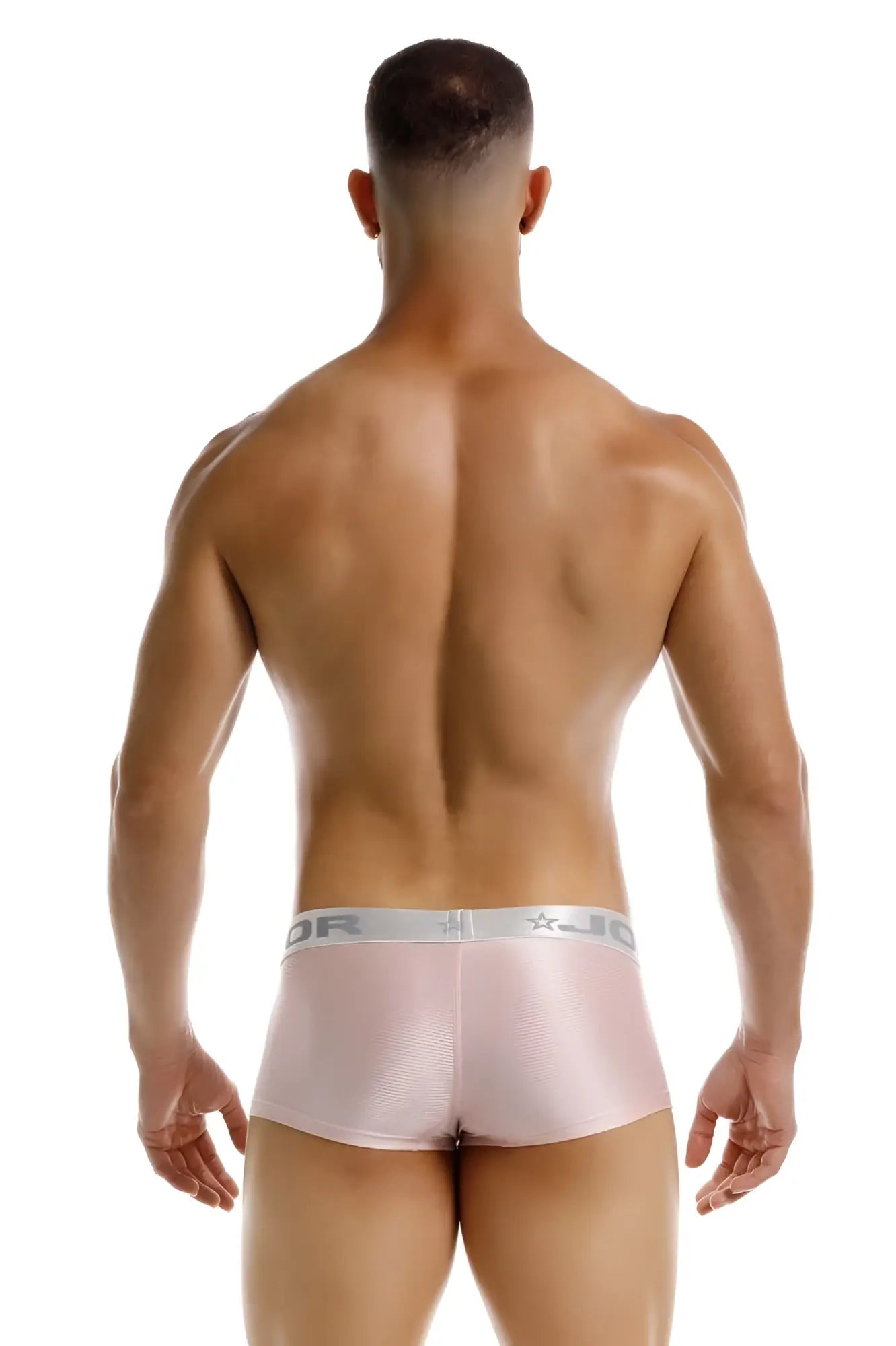 Pink metallic textured briefs with silver waistband and jo logo star emblem jor 2251 bright trunks color pink