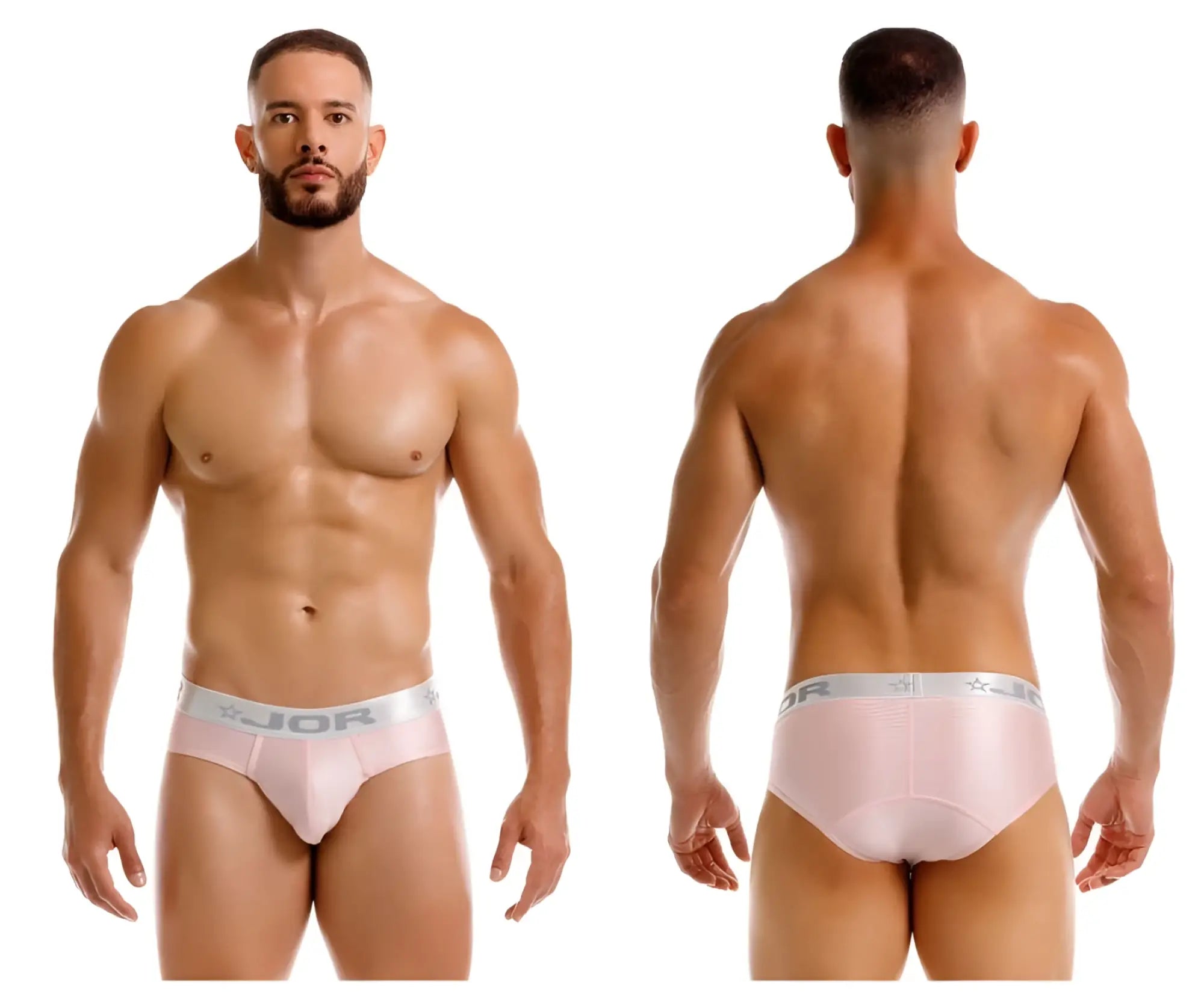 Pink jor 2252 bright briefs with silver waistband featuring jor logo and star design in comfortable fabric