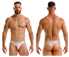 Light pink jor 2253 bright thong briefs with silver waistband featuring jor logo and star emblem visible from front side
